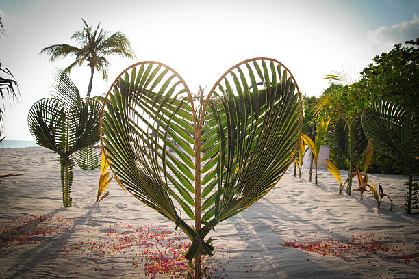 Valentines Day in Paradise! Tropical heart shaped decorations on a dreamy beach 