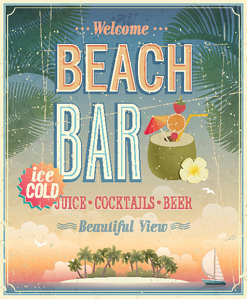 Vintage Beach Bar poster. Vintage Beach Bar poster. Vector background. beach bar stock illustrations