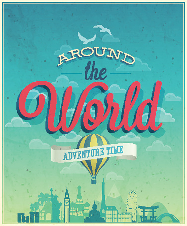 Around the world poster. Vector illustration.