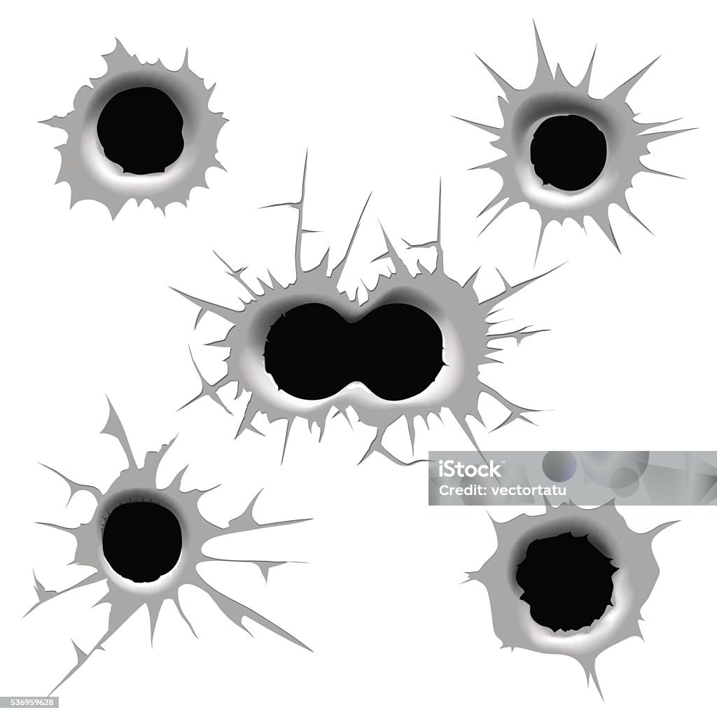 Vector bullet hole Vector bullet hole. Single and double bullet holes on white background Bullet stock vector