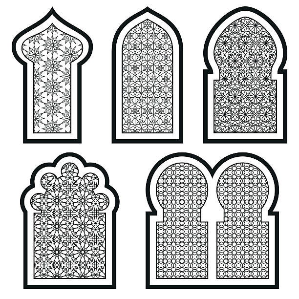 ilustrações de stock, clip art, desenhos animados e ícones de árabe e islâmico windows conjunto. ilustração vetorial. - turkish arch