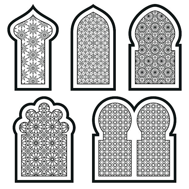 Arabic or Islamic windows set. Vector illustration. Arabic or Islamic windows set. Vector illustration. architecture curve stock illustrations