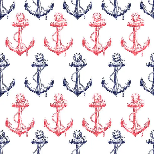Vector illustration of Hand Drawn Anchors Seamless Pattern