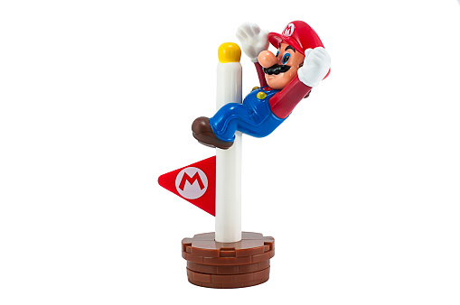 Bangkok,Thailand - May 1,2014: Mario with goal pole . There are plastic toy sold as part of the McDonald's Happy meals.