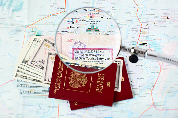 istock Russian passports and Kathmandu city map 536974497