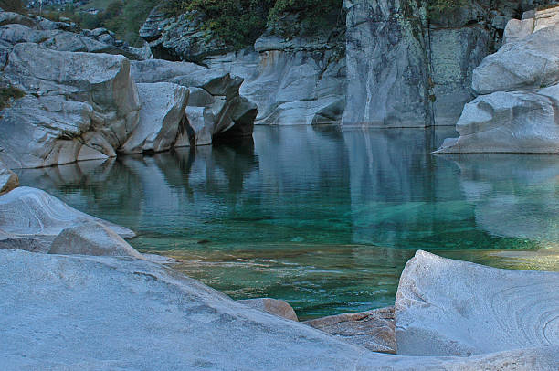 Verzasca Valley in Ticino - A fairytale landscape formed by rock sculptures, formed by the water in the Verzasca mountain stream.