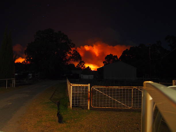 Large bush fire in South Australia glowing red against the dark skies of the night