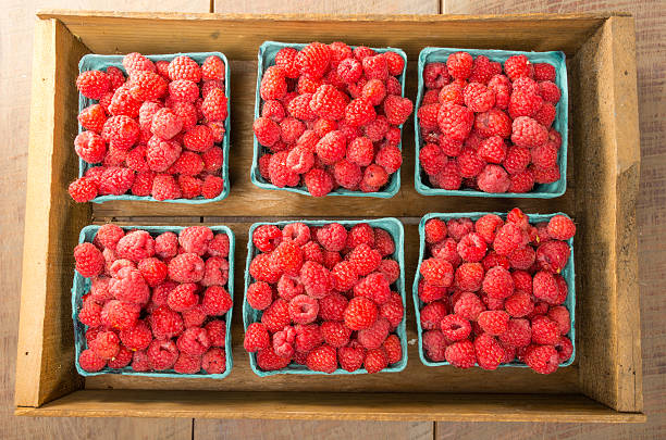 istock Fresh red raspberries on display at the market 537014531