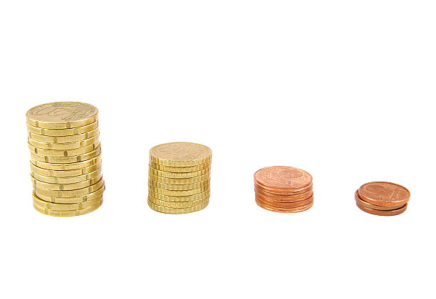 istock Four euro coins piles isolated on a white background 537015295