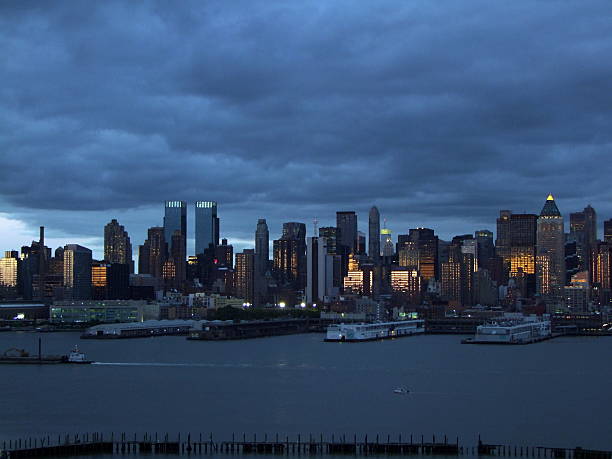 istock Lower Manhattan silhouette on the night  sky background 537017005
