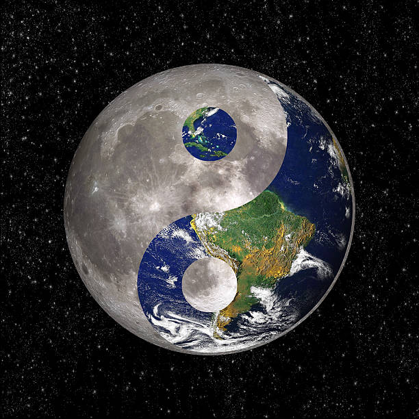 Yin Yang and tao symbol with earth and moon, elements of this image are provided by NASA