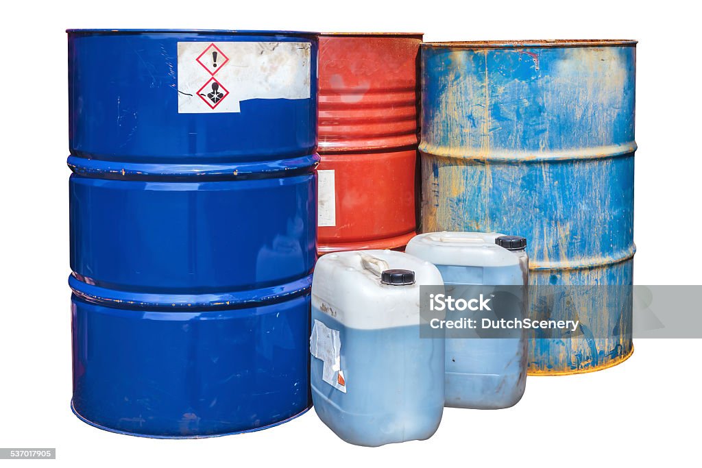 Toxic waste barrels isolated on white Rusty toxic waste barrels isolated on a white background Toxic Waste Stock Photo