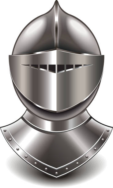 ilustraciones, imágenes clip art, dibujos animados e iconos de stock de medieval caballero casco aislado en blanco, vector - medieval knight helmet suit of armor