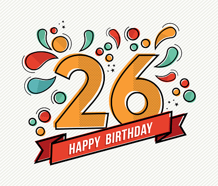 Colorful happy birthday number 26 flat line design