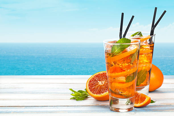 Orange lemonade with mint. stock photo