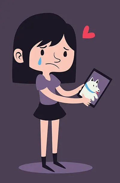 Vector illustration of Sad Girl Holding Dog Portrait