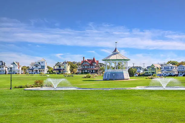 Ocean Park in Oak Bluffs, Martha's Vineyard, Massachusetts, USA, on a beautiful autumn day. Martha's Vineyard is an island located south of Cape Cod in Massachusetts and is famous as an affluent summer colony. Canon EF 24-105mm f/4L IS lens. HDR photorealistic image.