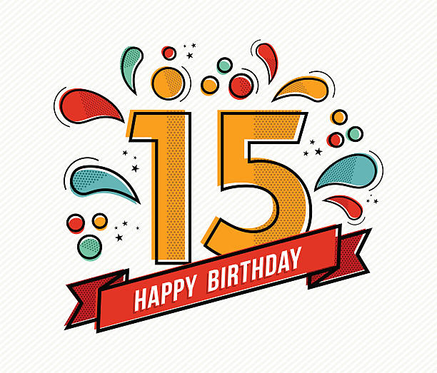 bunte alles gute zum geburtstag-nummer 15 flache linie design - 14 stock-grafiken, -clipart, -cartoons und -symbole