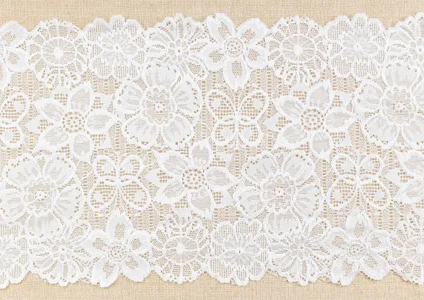White Ornamental Lace over fabric design for border or background