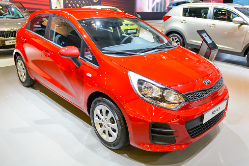 Brussels, Belgium - January 15, 2015: Kia Rio compact family car on display during the 2015 Brussels motor show.