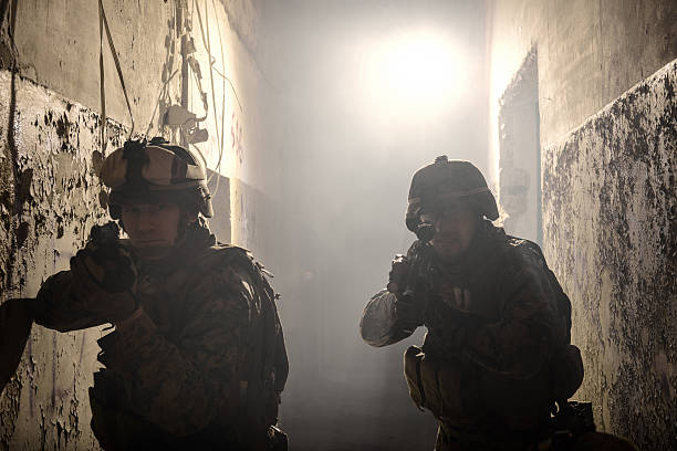 Two U.S. Marines involved in the raid. Special operation to rescue the hostages. afghanistan army stock pictures, royalty-free photos & images