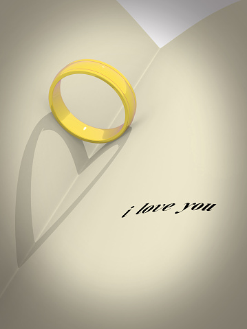 heartshadow with rings on a book middle - i love you - card - 3d render