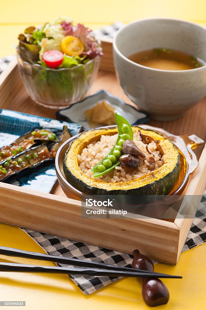 Bento set Vegetarian bento set in wood box. 2015 Stock Photo