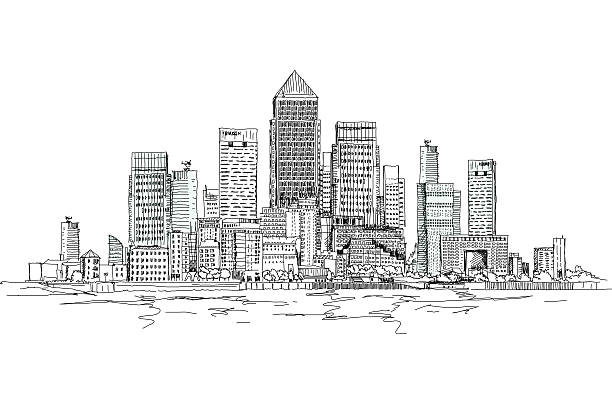 istock Canary Wharf business aria, London, Sketch collection 537045923