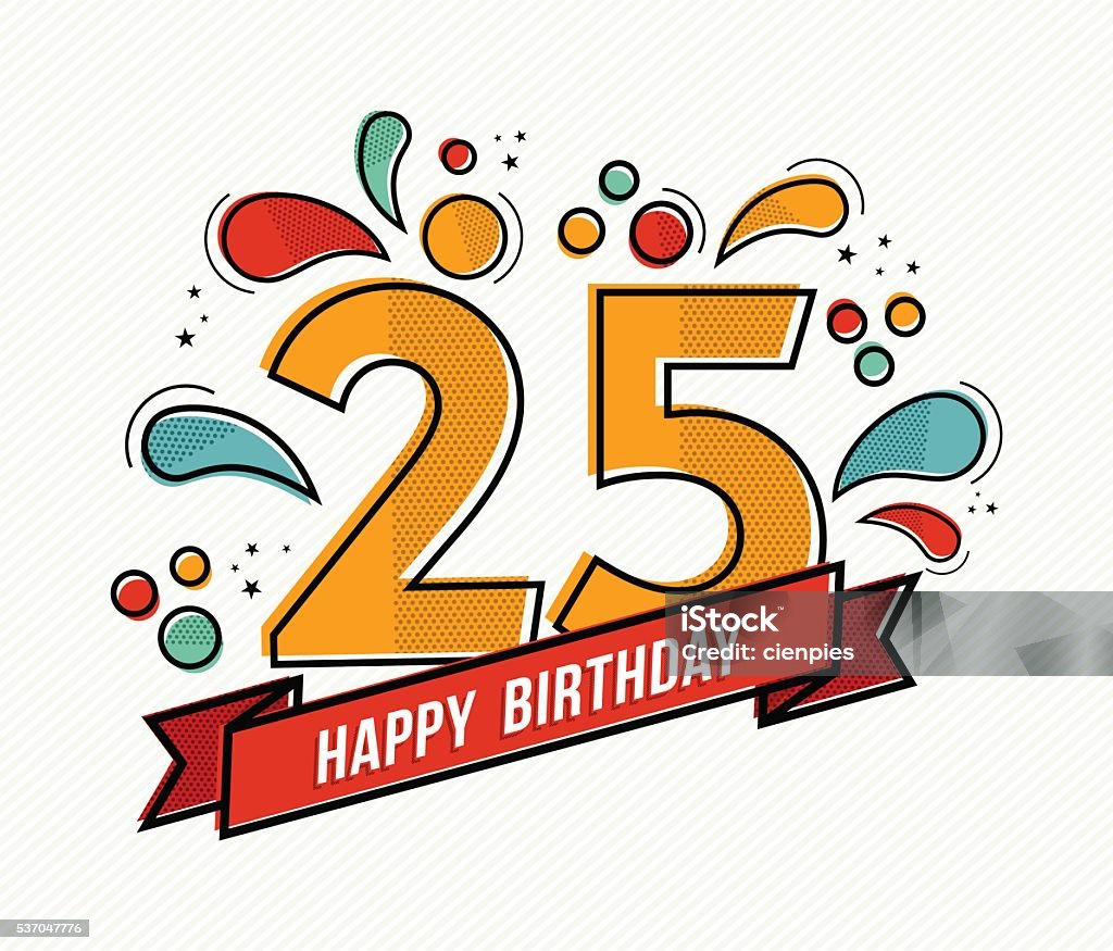 Colorful happy birthday number 25 flat line design - Royaltyfri 25-29 år vektorgrafik