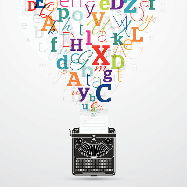 Typewriter colourful letters coming out Writing a letter with colourful textes coming out from it. Eps10. Contains blending mod objects. alphabet silhouettes stock illustrations