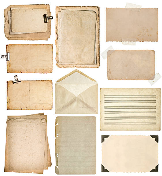 istock used paper sheets. vintage book pages, cardboards, music notes, 537060197