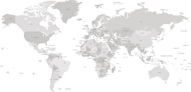 illustrazioni stock, clip art, cartoni animati e icone di tendenza di hight dettagliato diviso e etichettati mappa del mondo - etichettare