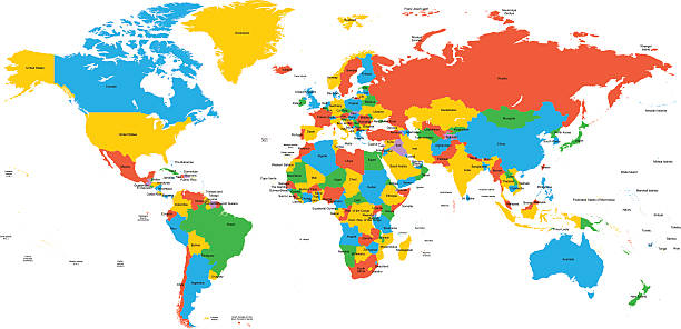 Hight detailed divided and labeled world map Hight detailed divided and labeled world map. labeling stock illustrations