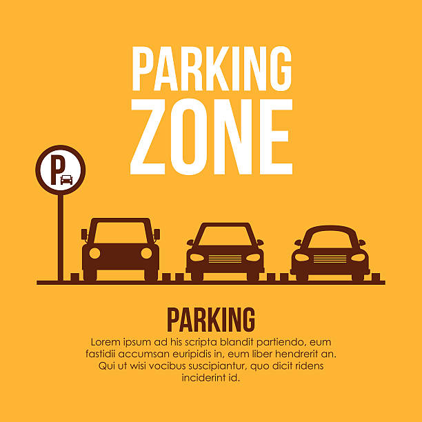 illustrazioni stock, clip art, cartoni animati e icone di tendenza di parcheggio design sopra illustrazione vettoriale sfondo giallo - parcheggiare