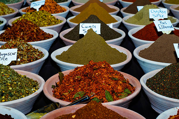 istock Spice market. Various spices in clay bowls. 537064314