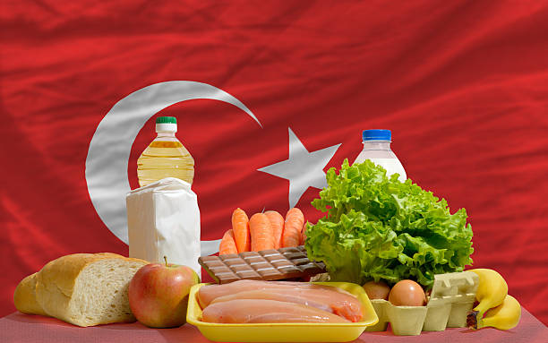 istock basic food groceries in front of turkey national flag 537065539
