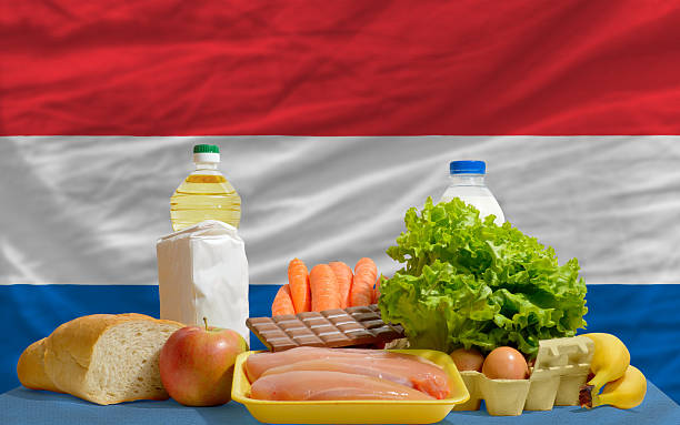 istock basic food groceries in front of netherlands national flag 537074083