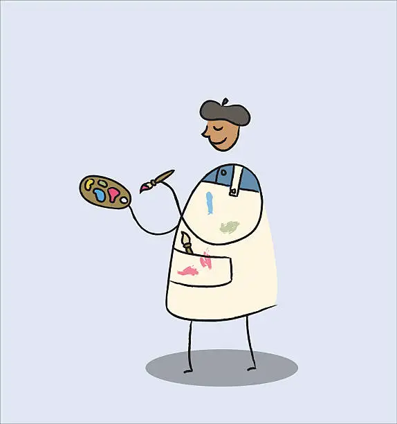 Vector illustration of Artist with Paintbrush and Paints