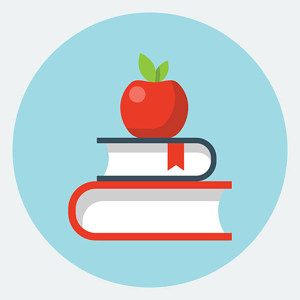 ilustrações de stock, clip art, desenhos animados e ícones de vetor de livros com apple plana ícone - dacian