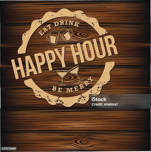 Happy Hour Carved Wood Background Stock Illustration - Download Image Now - Happy Hour, Abstract, Menu