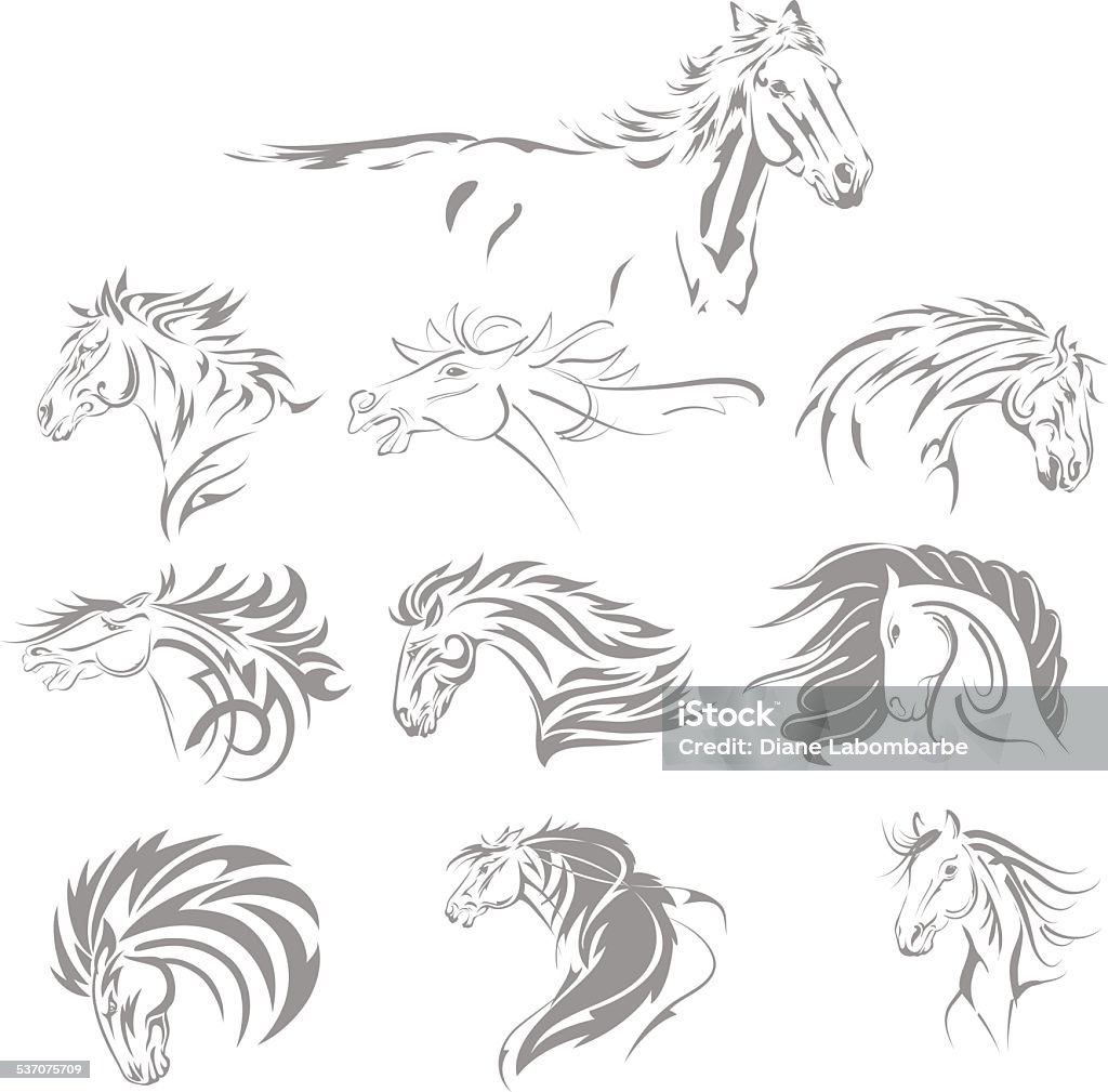 Hand Drawn Tribal Horse Set Grey Horse stock vector