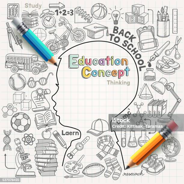 Education Concept Thinking Doodles Icons Set Stock Illustration - Download Image Now - Child, Drawing - Activity, Education