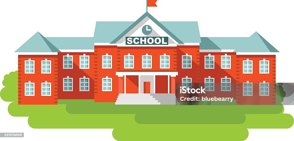 School building in flat style Classical school building isolated on white background School Building stock vector