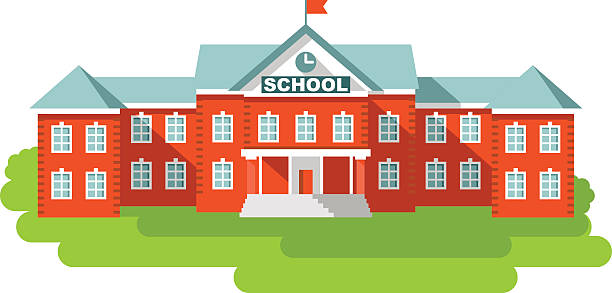 School building in flat style Classical school building isolated on white background schoolhouse stock illustrations