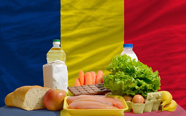 istock basic food groceries in front of chad national flag 537077105