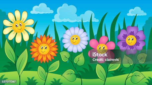 Flowers On Meadow Theme 3 Stock Illustration - Download Image Now - 2015, Art, Art And Craft