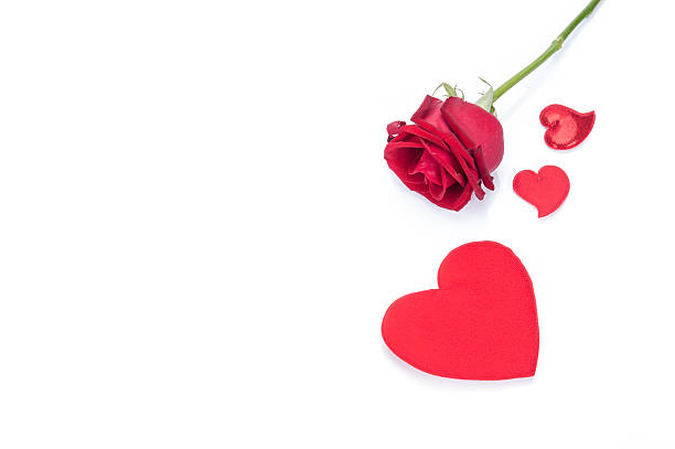 istock Red rose and heart shaped greeting card isolated 537097055