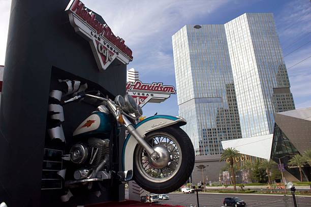 Las Vegas, Usa - August 5, 2013: Las Vegas Harley Davidson Cafe with a motorcycle out of its facade facing the Las Vegas Strip on August 5 2013