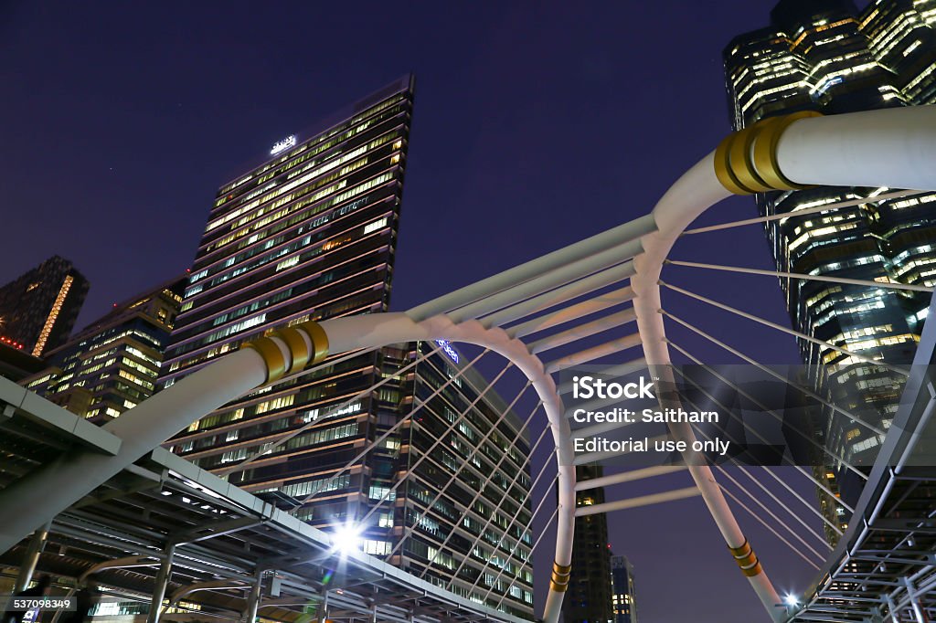 Sky walk architecture for passengers to transi. Bangkok, Thailand - January 20, 2015: Sky walk architecture for passengers to transit between Sky Transit and Bus Rapid Transit Systems at Sathorn-Narathiwas junction 2015 Stock Photo