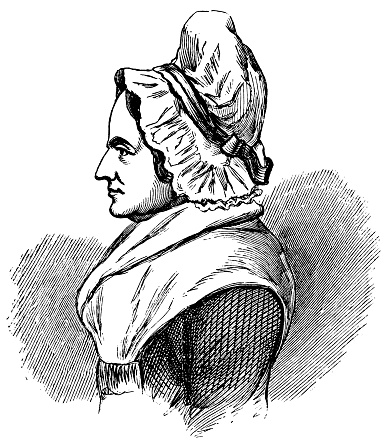 Engraving from 1870 showing the profile of Martha Washington.  She was the wife of the American President, George Washington.